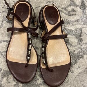 Frye brown Leather Sandals with Beaded Detail